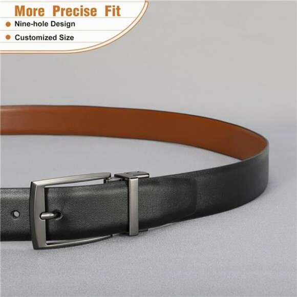 Men's Reversible Leather Belt Black Brown Dress Golf Adjustable Waist Belt - Picture 6 of 7